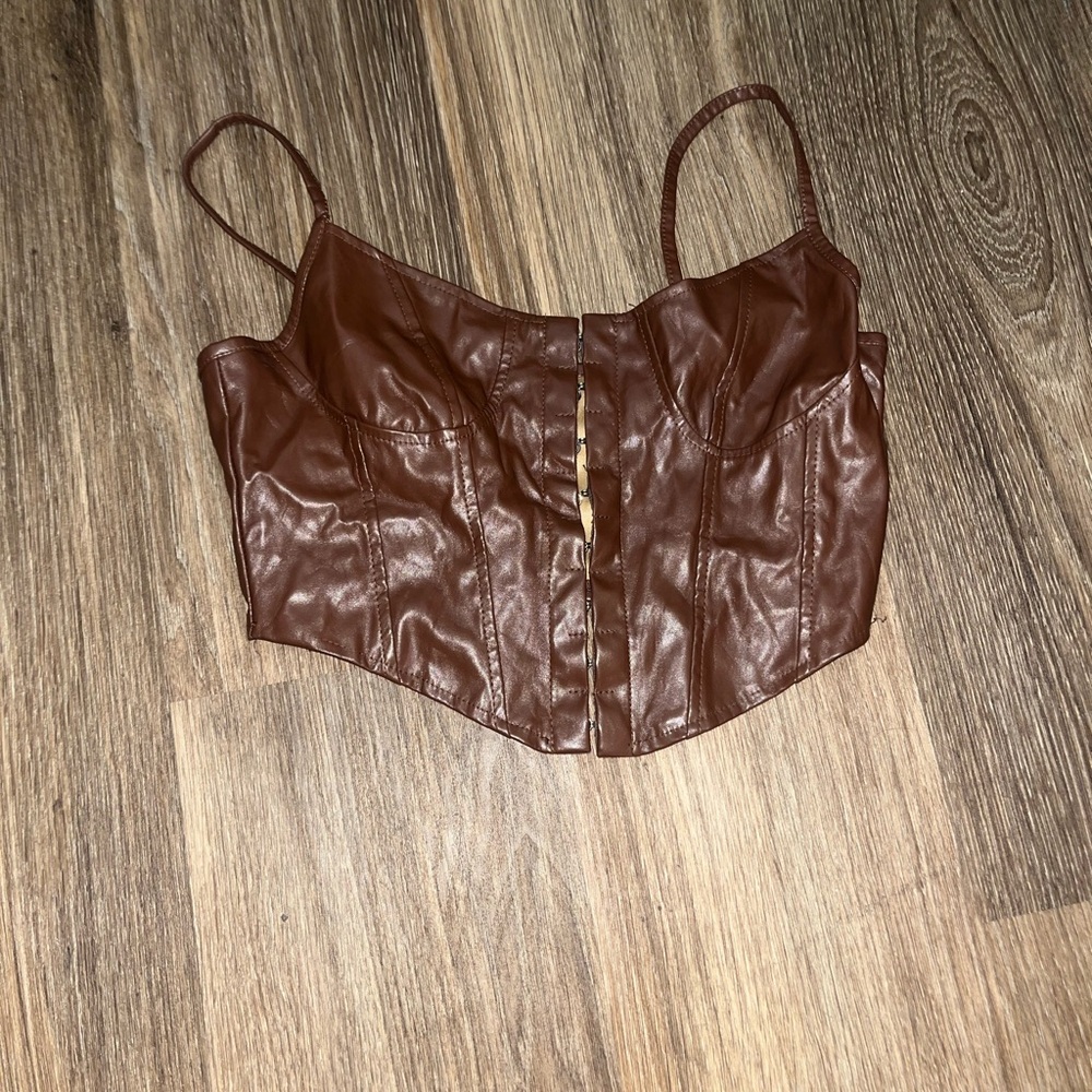 Elegant Brown Leather Camisole Top